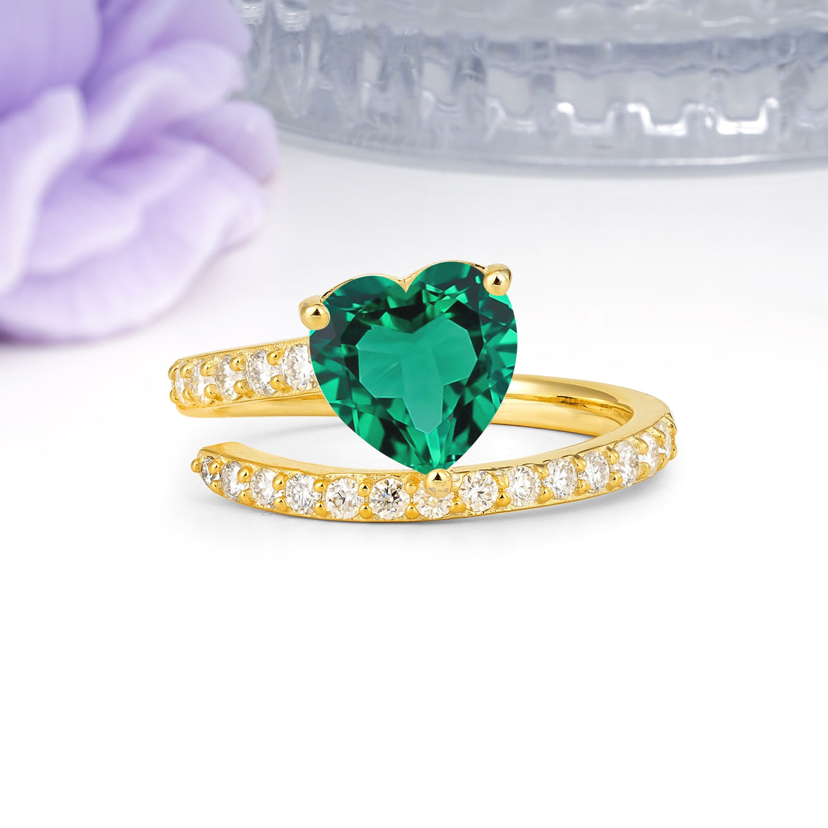 Unique Intertwined 3-Prong Heart-Cut Emerald Engagement Ring - Additional view