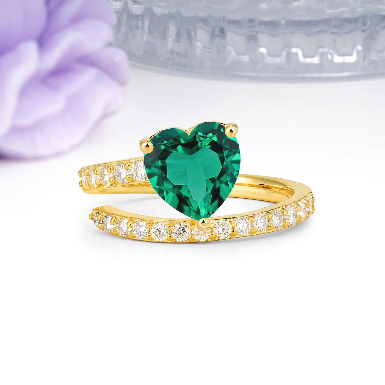 Unique Intertwined 3-Prong Heart-Cut Emerald Engagement Ring - Additional view