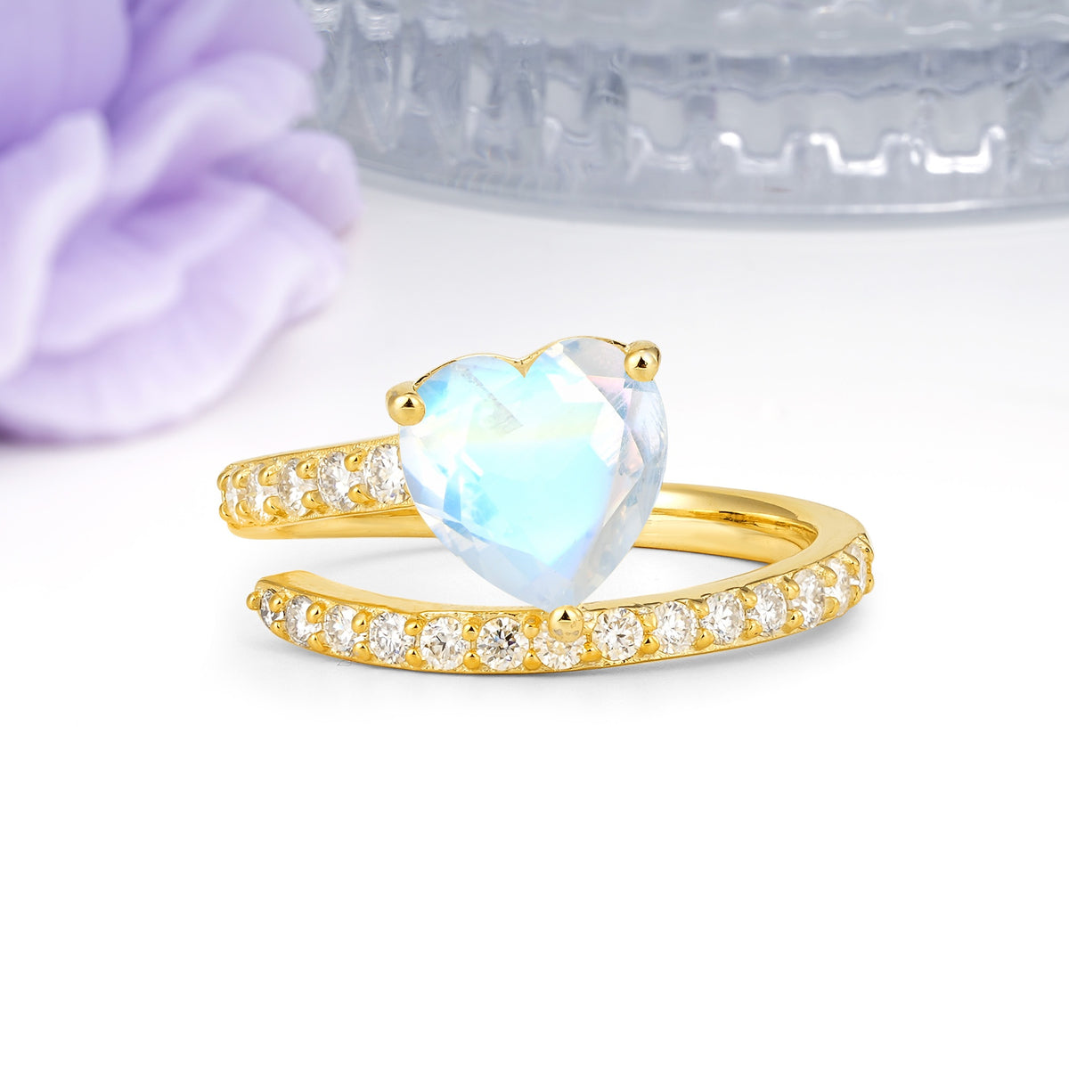 Unique Intertwined 3-Prong Heart-Cut Moonstone Engagement Ring - Additional view