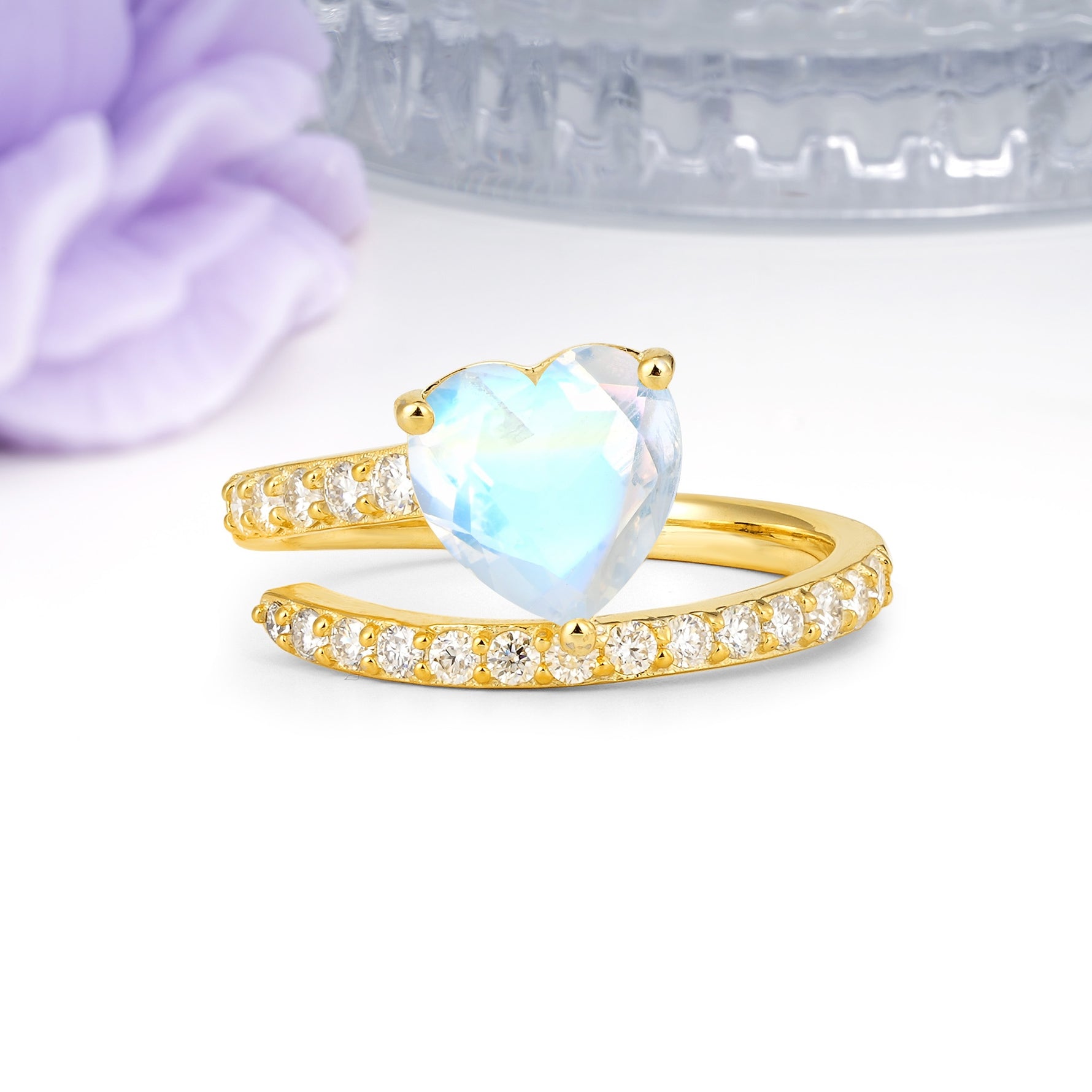 Unique Intertwined 3-Prong Heart-Cut Moonstone Engagement Ring - Additional view
