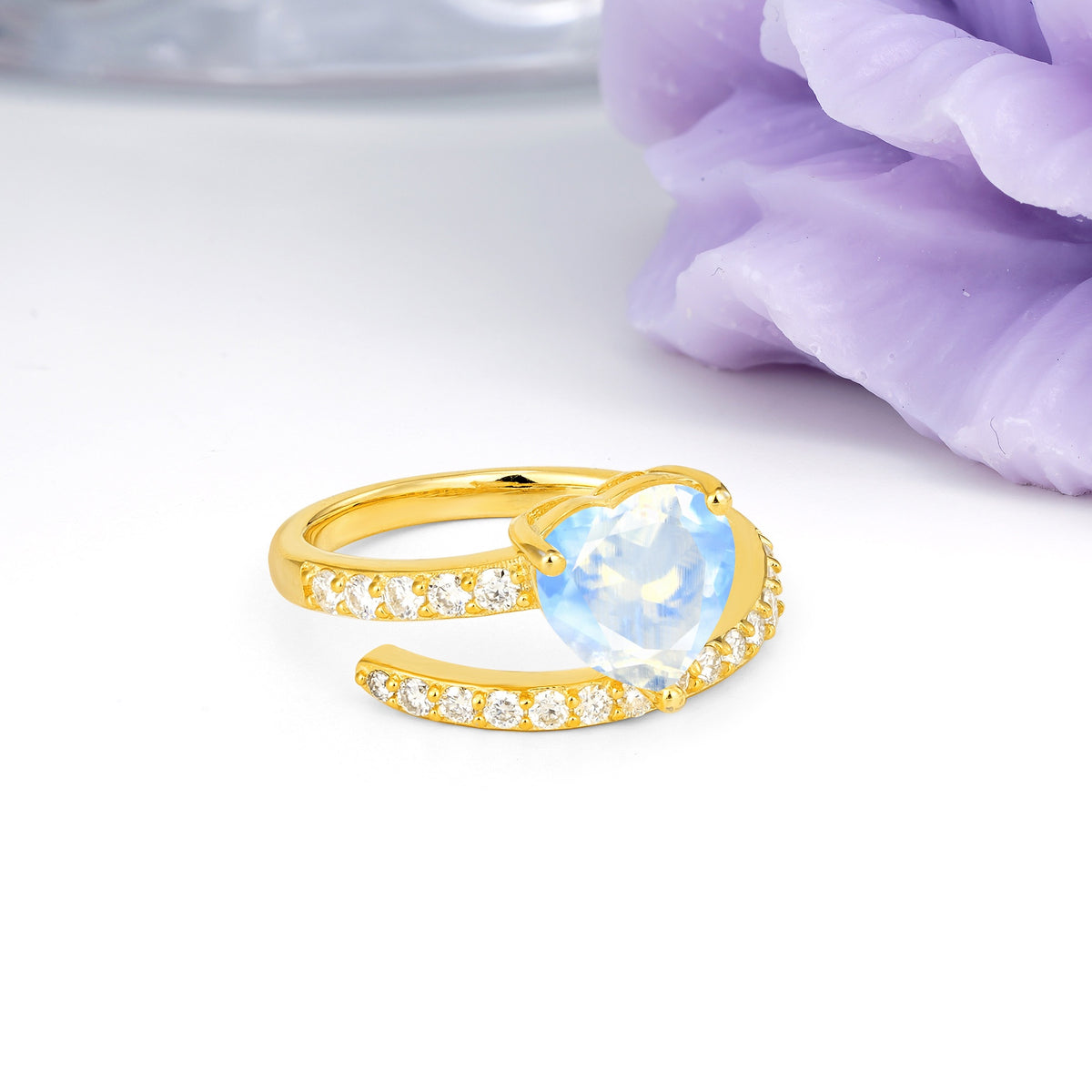 Unique Intertwined 3-Prong Heart-Cut Moonstone Engagement Ring - Additional view