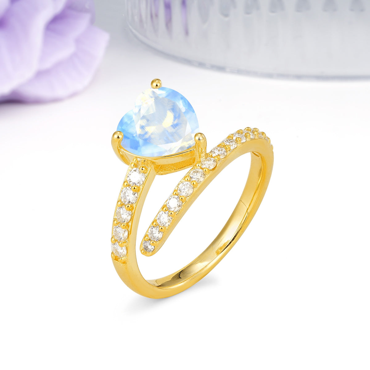 Unique Intertwined 3-Prong Heart-Cut Moonstone Engagement Ring - Additional view