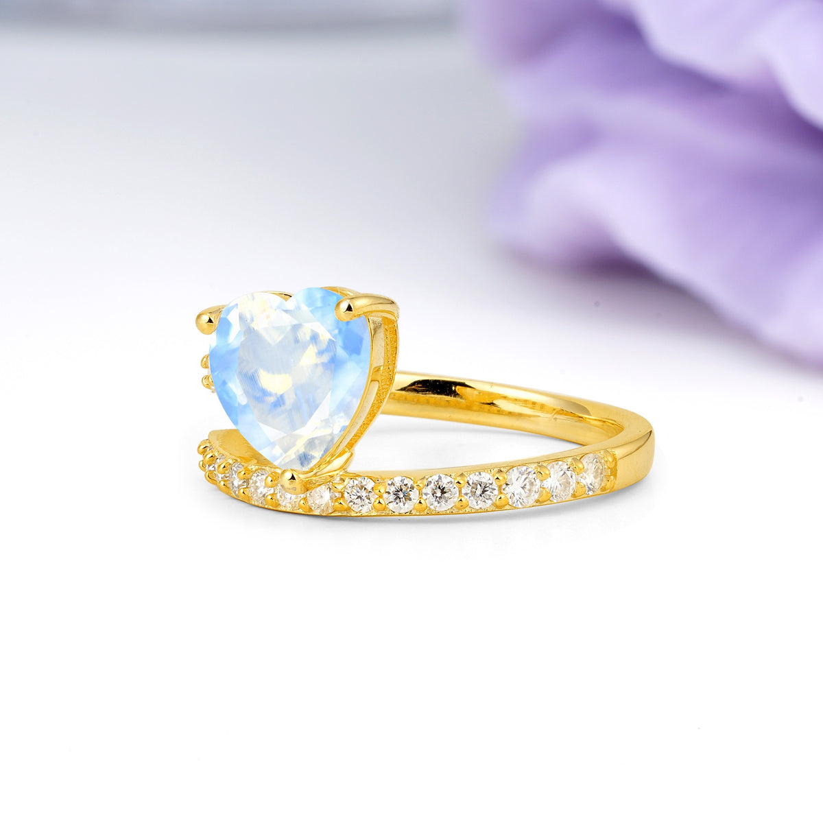 Unique Intertwined 3-Prong Heart-Cut Moonstone Engagement Ring - Additional view