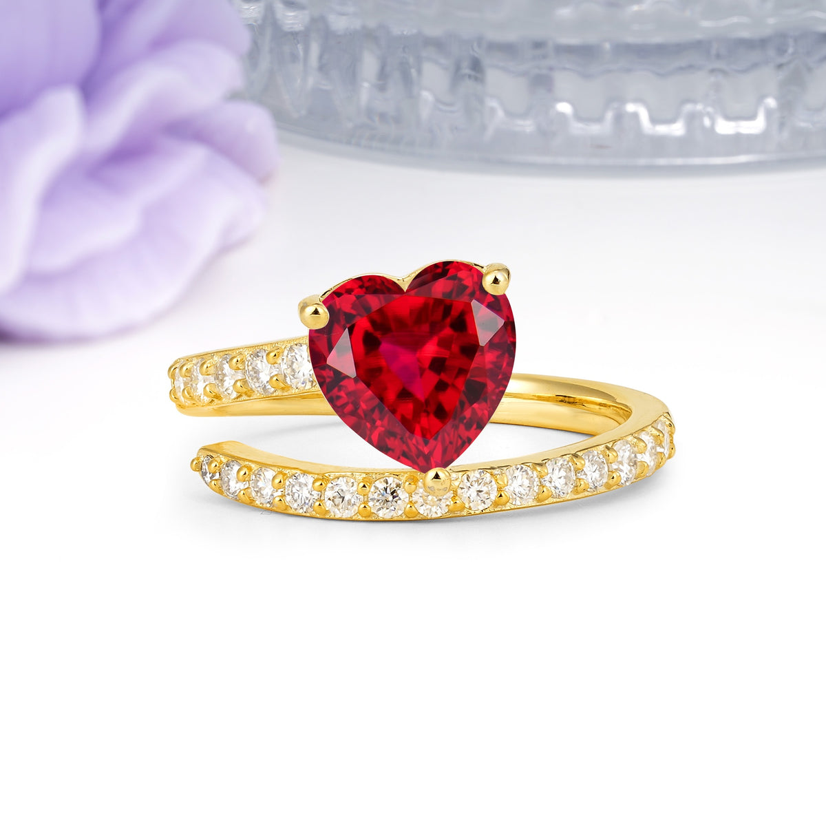 Unique Intertwined 3-Prong Heart-Cut Ruby Engagement Ring - Additional view