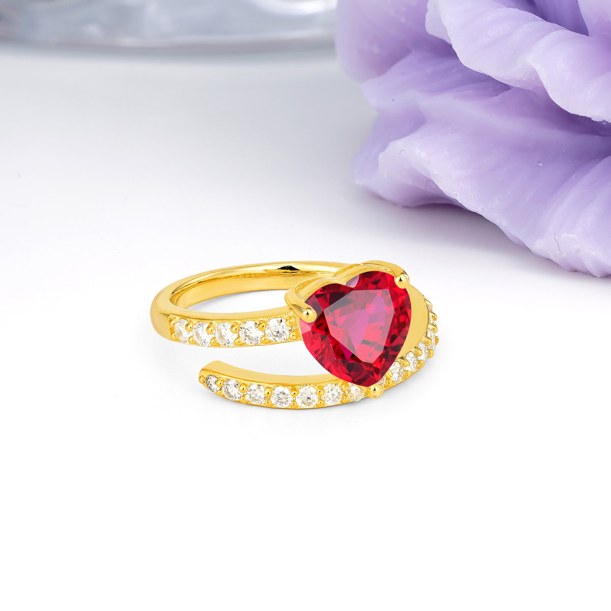Unique Intertwined 3-Prong Heart-Cut Ruby Engagement Ring - Additional view