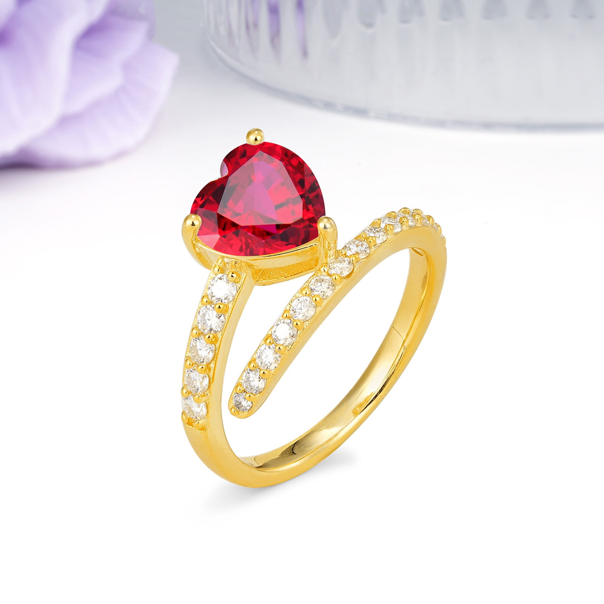 Unique Intertwined 3-Prong Heart-Cut Ruby Engagement Ring - Additional view