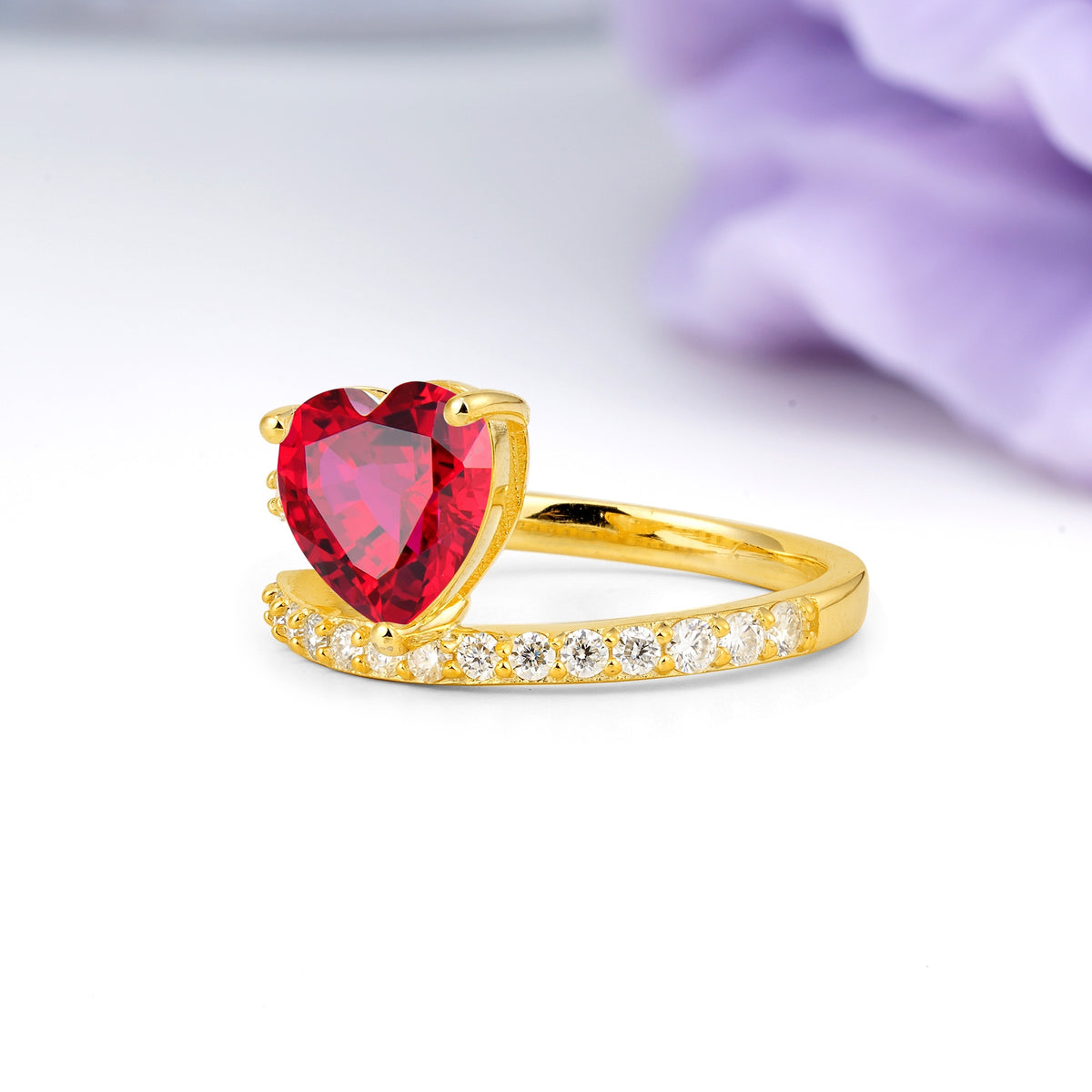 Unique Intertwined 3-Prong Heart-Cut Ruby Engagement Ring - Additional view