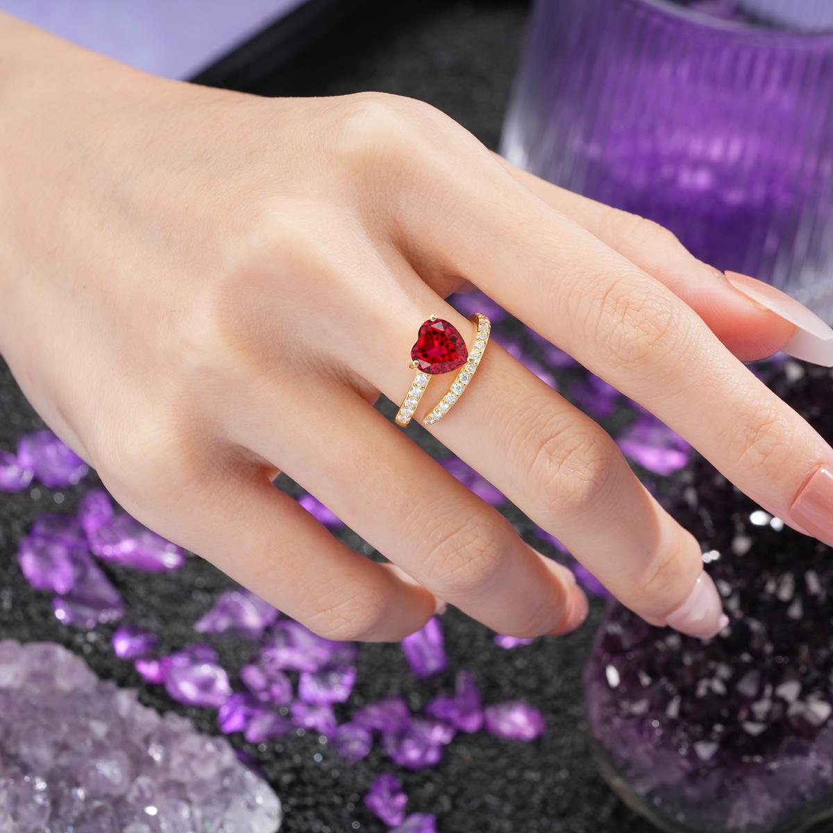 Unique Intertwined 3-Prong Heart-Cut Ruby Engagement Ring