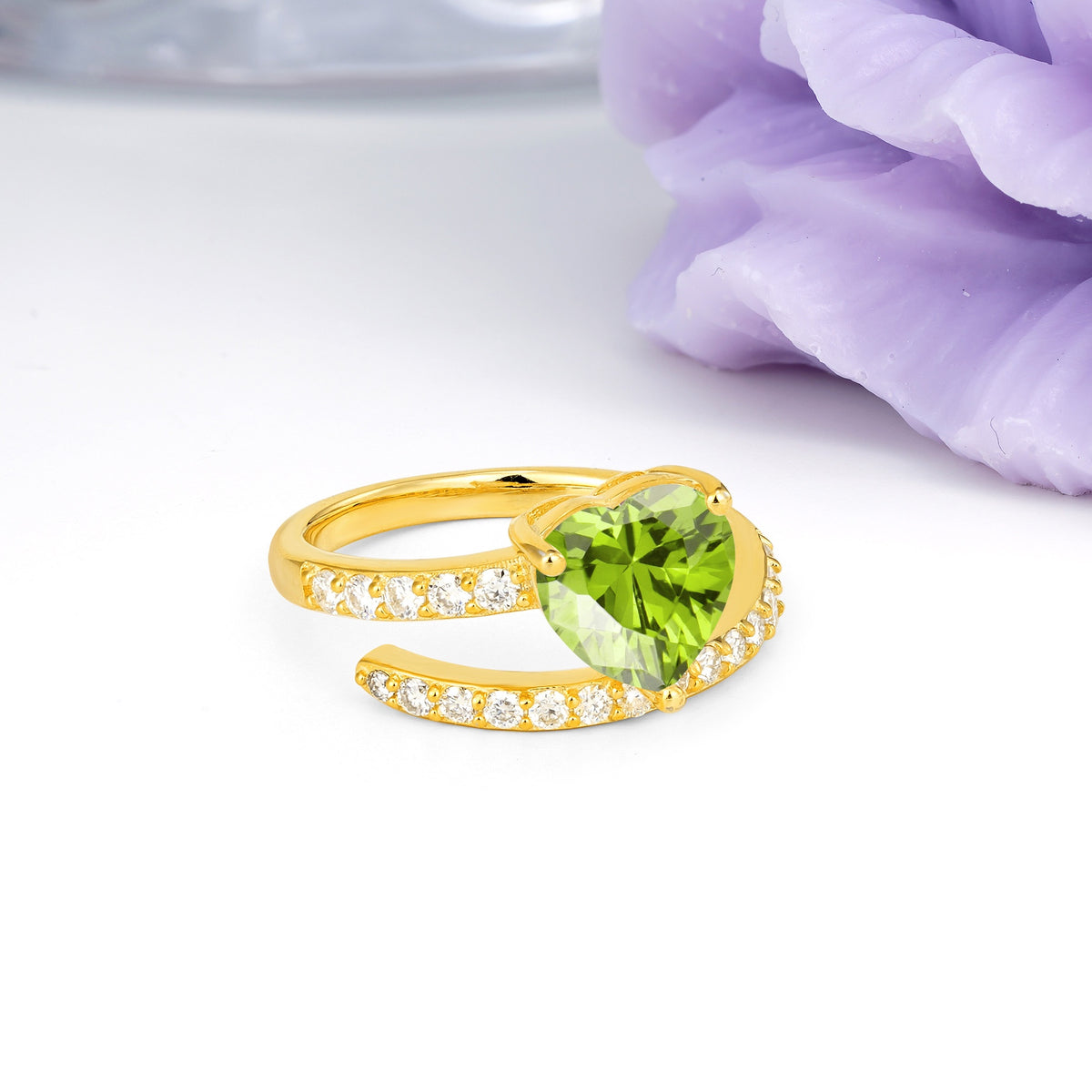 Unique Intertwined 3-Prong Heart-Cut Peridot Engagement Ring - Additional view