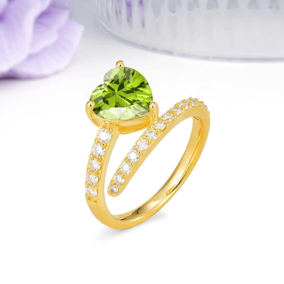 Unique Intertwined 3-Prong Heart-Cut Peridot Engagement Ring - Additional view