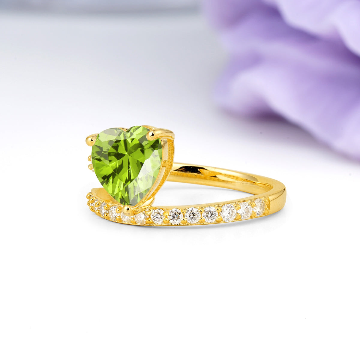 Unique Intertwined 3-Prong Heart-Cut Peridot Engagement Ring - Additional view