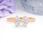 Four Marquise Butterfly Solitaire Milgrain Double Band Moissanite Engagement Ring - Additional view