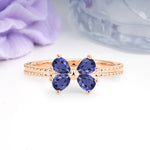 Four Marquise Butterfly Solitaire Milgrain Double Band Tanzanite Engagement Ring - Additional view