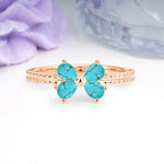 Four Marquise Butterfly Solitaire Milgrain Double Band Turquoise Engagement Ring - Additional view
