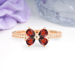 Four Marquise Butterfly Solitaire Milgrain Double Band Garnet Engagement Ring - Additional view