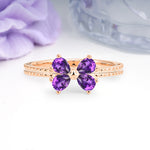 Four Marquise Butterfly Solitaire Milgrain Double Band Amethyst Engagement Ring - Additional view