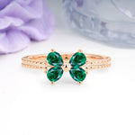Four Marquise Butterfly Solitaire Milgrain Double Band Emerald Engagement Ring - Additional view
