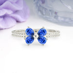 Four Marquise Butterfly Solitaire Milgrain Double Band Sapphire Engagement Ring - Additional view