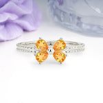 Four Marquise Butterfly Solitaire Milgrain Double Band Citrine Engagement Ring - Additional view