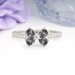Four Marquise Butterfly Solitaire Milgrain Double Band Black Rutilated Quartz Engagement Ring - Additional view