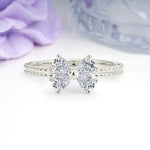 Four Marquise Butterfly Solitaire Milgrain Double Band Lab Diamond Engagement Ring - Additional view