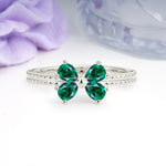 Four Marquise Butterfly Solitaire Milgrain Double Band Emerald Engagement Ring - Additional view