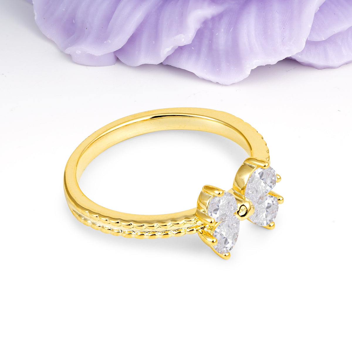 Four Marquise Butterfly Solitaire Milgrain Double Band Moissanite Engagement Ring - Additional view