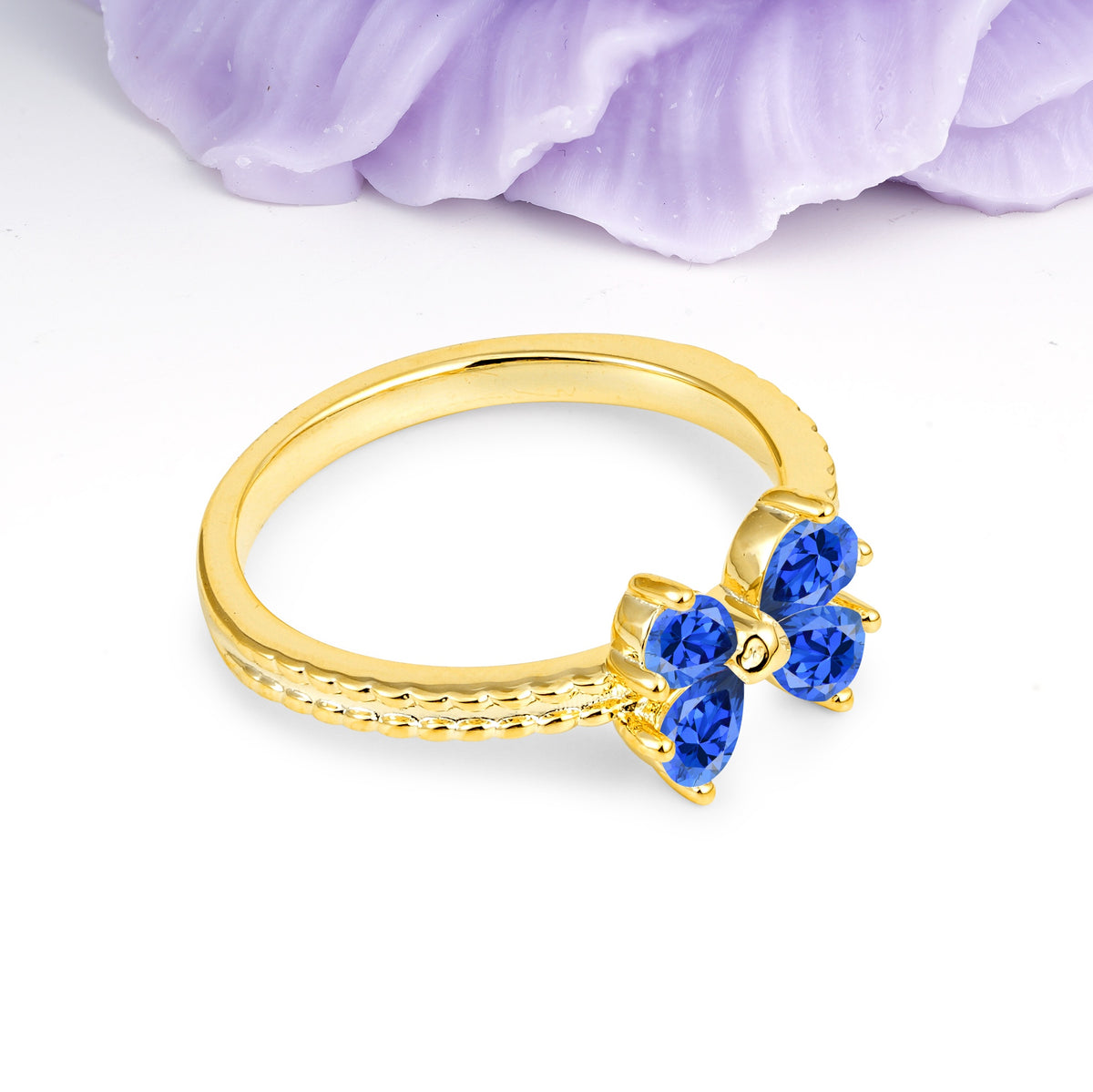 Four Marquise Butterfly Solitaire Milgrain Double Band Sapphire Engagement Ring - Additional view