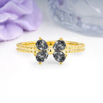 Four Marquise Butterfly Solitaire Milgrain Double Band Black Rutilated Quartz Engagement Ring - Additional view
