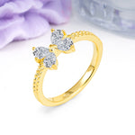Four Marquise Butterfly Solitaire Milgrain Double Band Lab Diamond Engagement Ring - Additional view