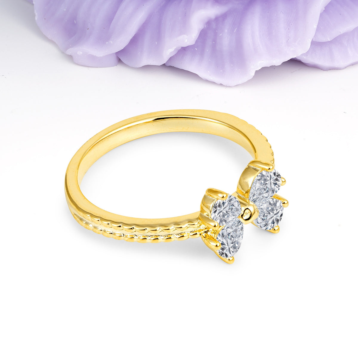 Four Marquise Butterfly Solitaire Milgrain Double Band Lab Diamond Engagement Ring - Additional view