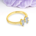 Four Marquise Butterfly Solitaire Milgrain Double Band Lab Diamond Engagement Ring - Additional view