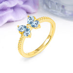 Four Marquise Butterfly Solitaire Milgrain Double Band Aquamarine Engagement Ring - Additional view