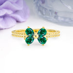 Four Marquise Butterfly Solitaire Milgrain Double Band Emerald Engagement Ring - Additional view