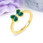 Four Marquise Butterfly Solitaire Milgrain Double Band Emerald Engagement Ring - Additional view