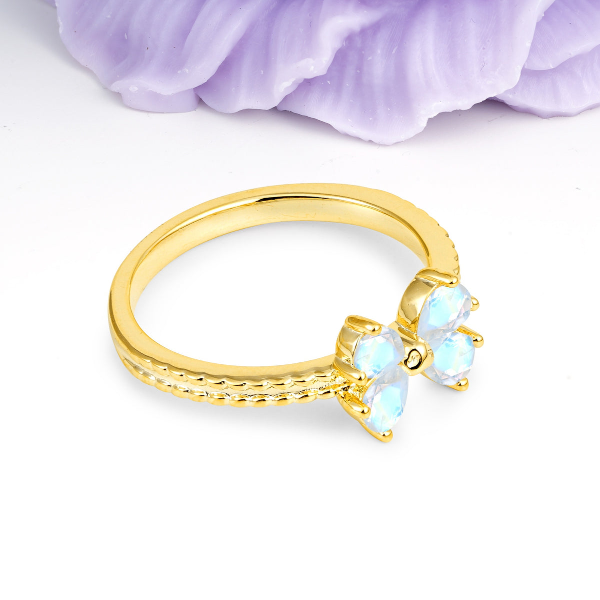 Four Marquise Butterfly Solitaire Milgrain Double Band Moonstone Engagement Ring - Additional view