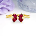 Four Marquise Butterfly Solitaire Milgrain Double Band Ruby Engagement Ring - Additional view