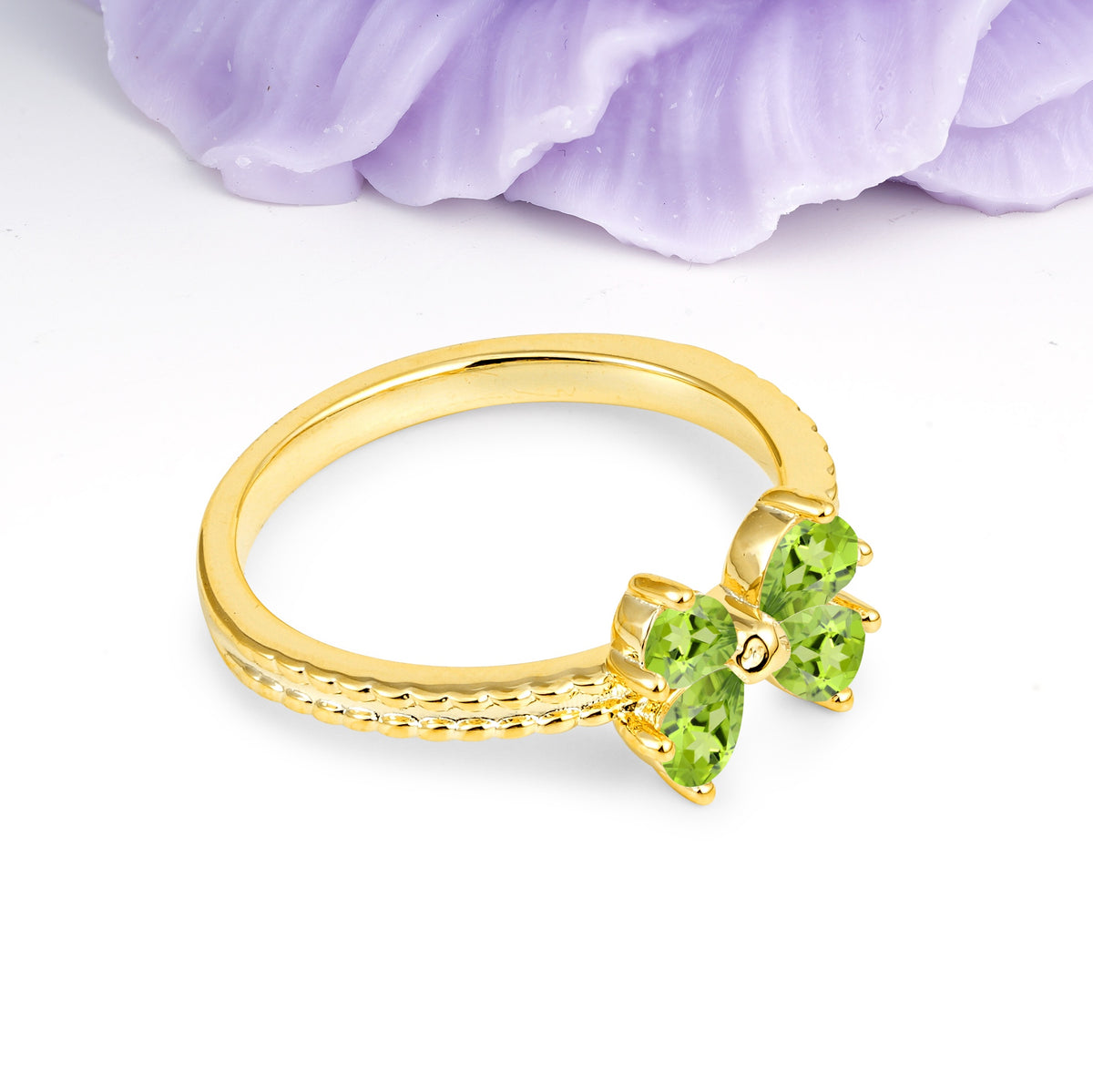 Four Marquise Butterfly Solitaire Milgrain Double Band Peridot Engagement Ring - Additional view