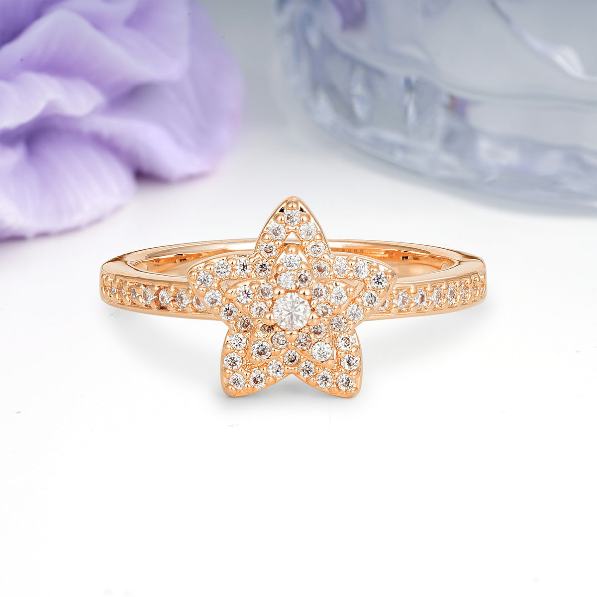 Dazzling Star?Shape Round?Cut Moissanite Pav¨¦ Wedding Ring - Additional view