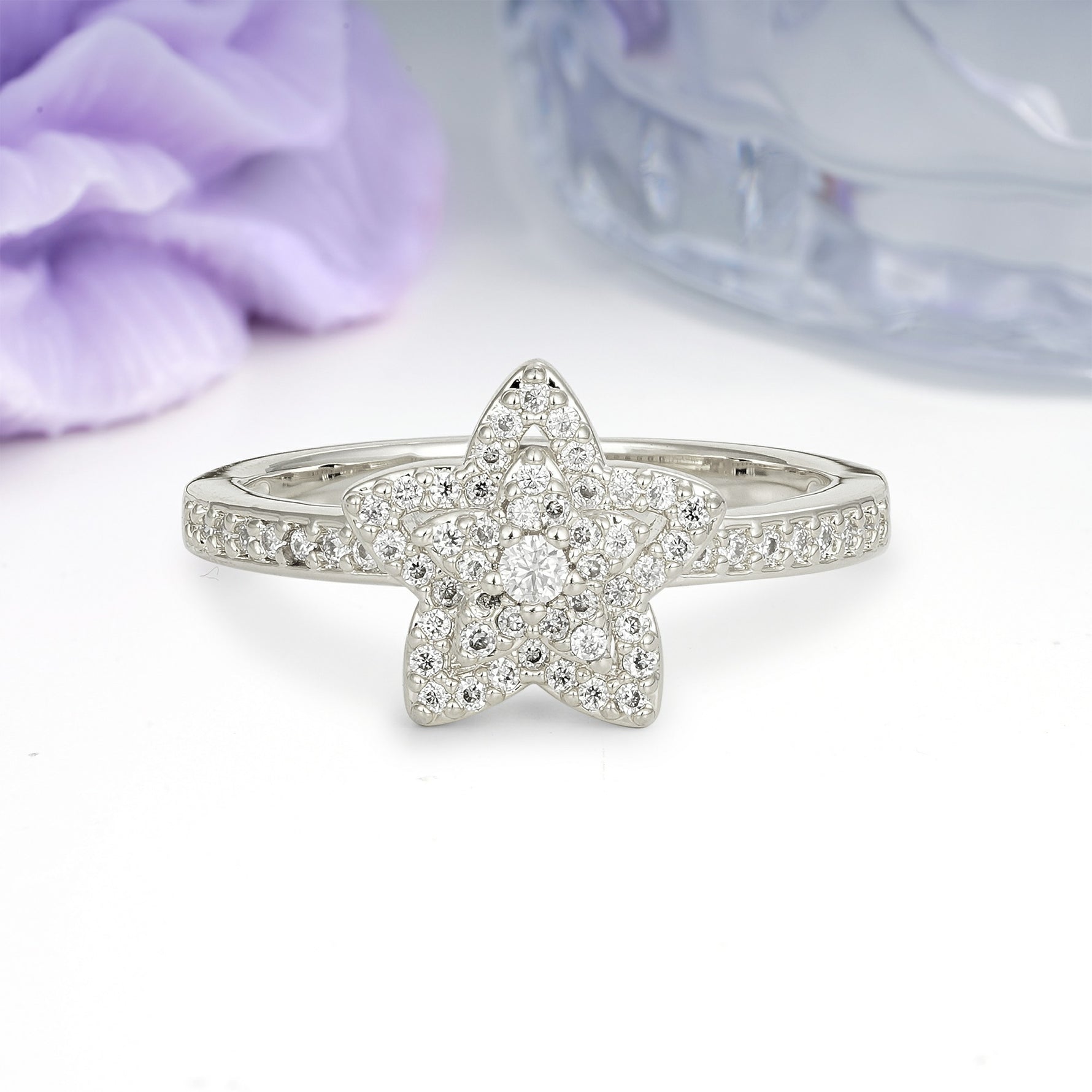 Dazzling Star?Shape Round?Cut Moissanite Pav¨¦ Wedding Ring - Additional view