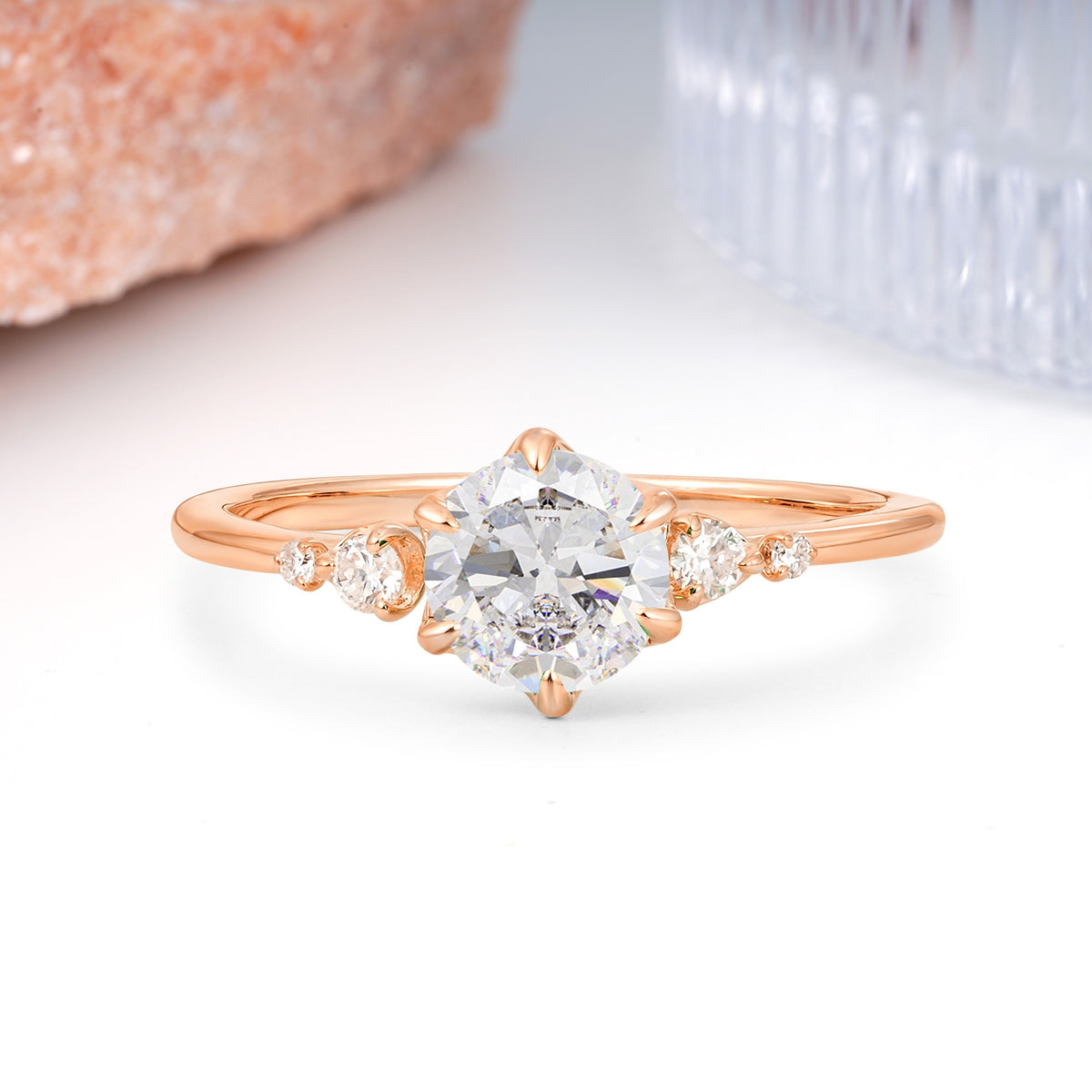 Unique and Minimalist 6-Prong Round Cut Moissanite Engagement Ring - Additional view