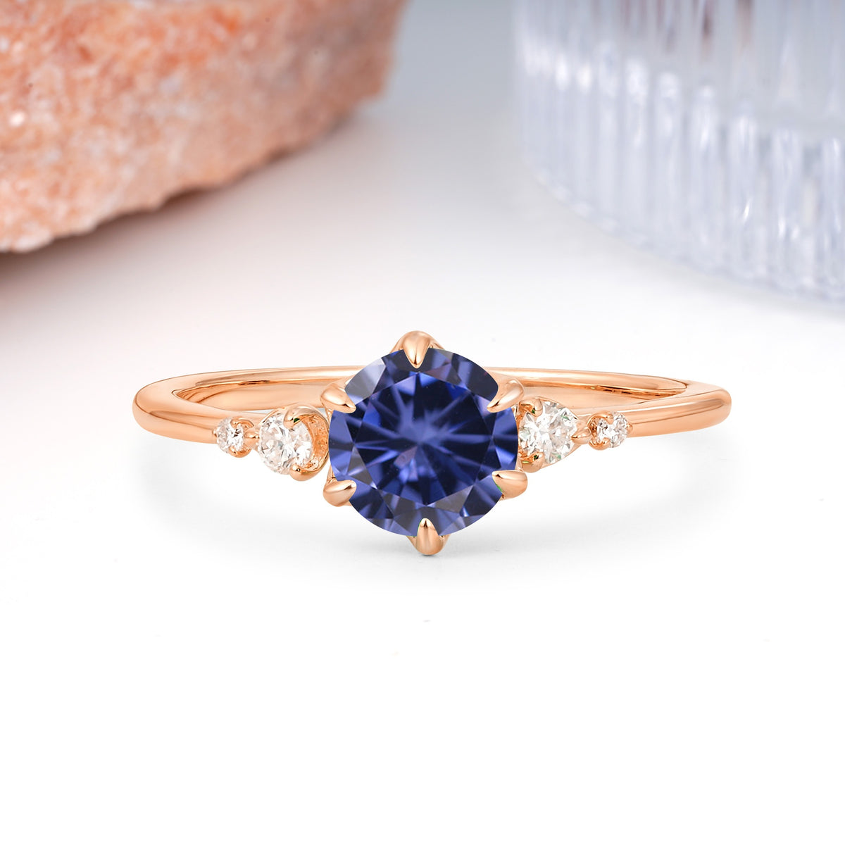 Unique and Minimalist 6-Prong Round Cut Tanzanite Engagement Ring - Additional view