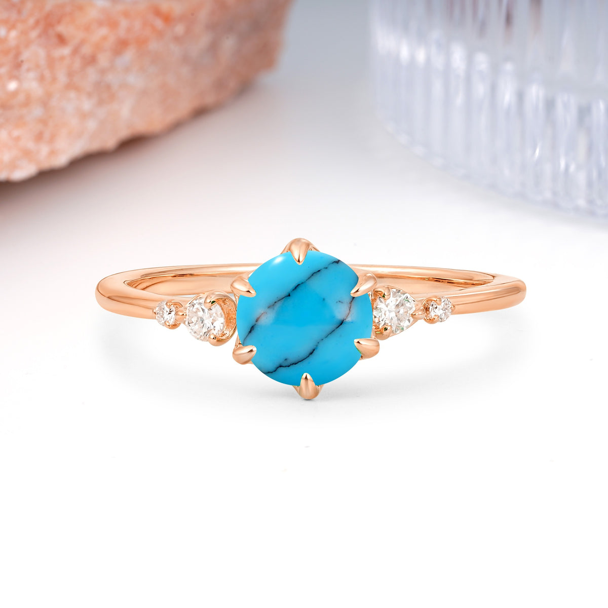 Unique and Minimalist 6-Prong Round Cut Turquoise Engagement Ring - Additional view