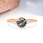 Unique and Minimalist 6-Prong Round Cut Black Rutilated Quartz Engagement Ring - Additional view