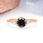 Unique and Minimalist 6-Prong Round Cut Black Onyx Engagement Ring - Additional view