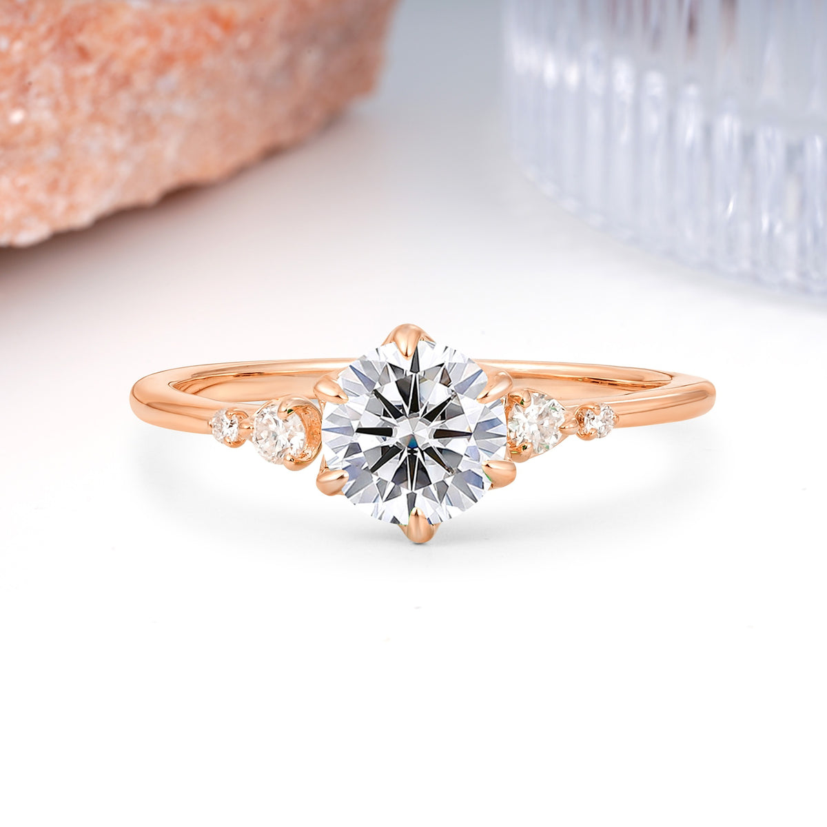 Unique and Minimalist 6-Prong Round Cut Lab Diamond Engagement Ring - Additional view