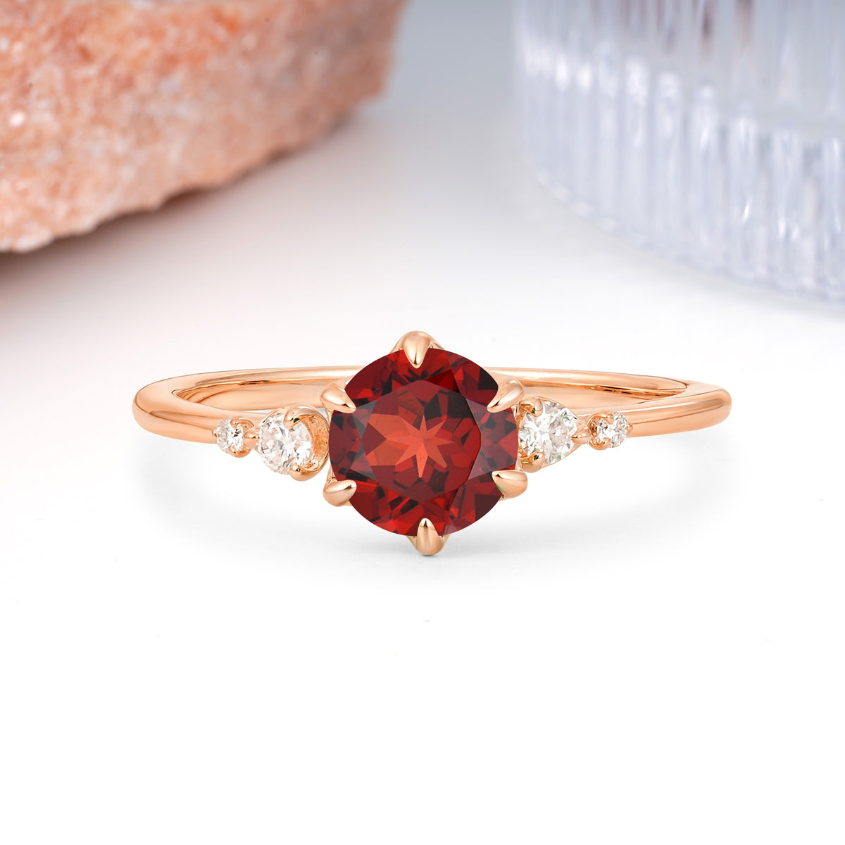 Unique and Minimalist 6-Prong Round Cut Garnet Engagement Ring - Additional view