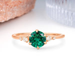 Unique and Minimalist 6-Prong Round Cut Emerald Engagement Ring - Additional view