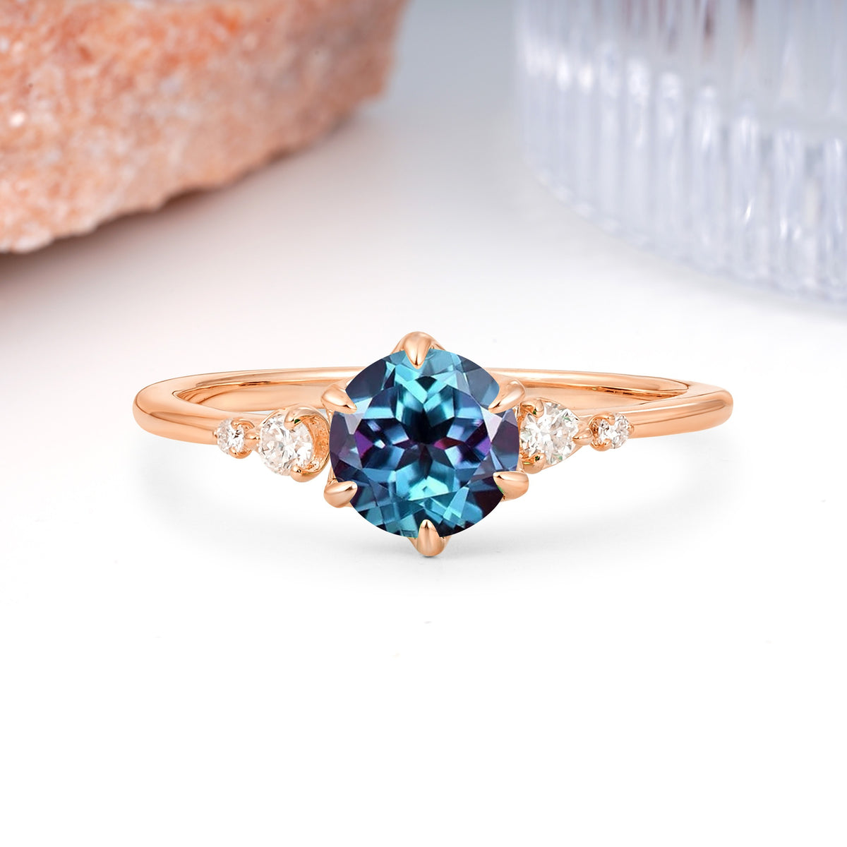 Unique and Minimalist 6-Prong Round Cut Alexandrite Engagement Ring - Additional view