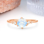 Unique and Minimalist 6-Prong Round Cut Moonstone Engagement Ring - Additional view